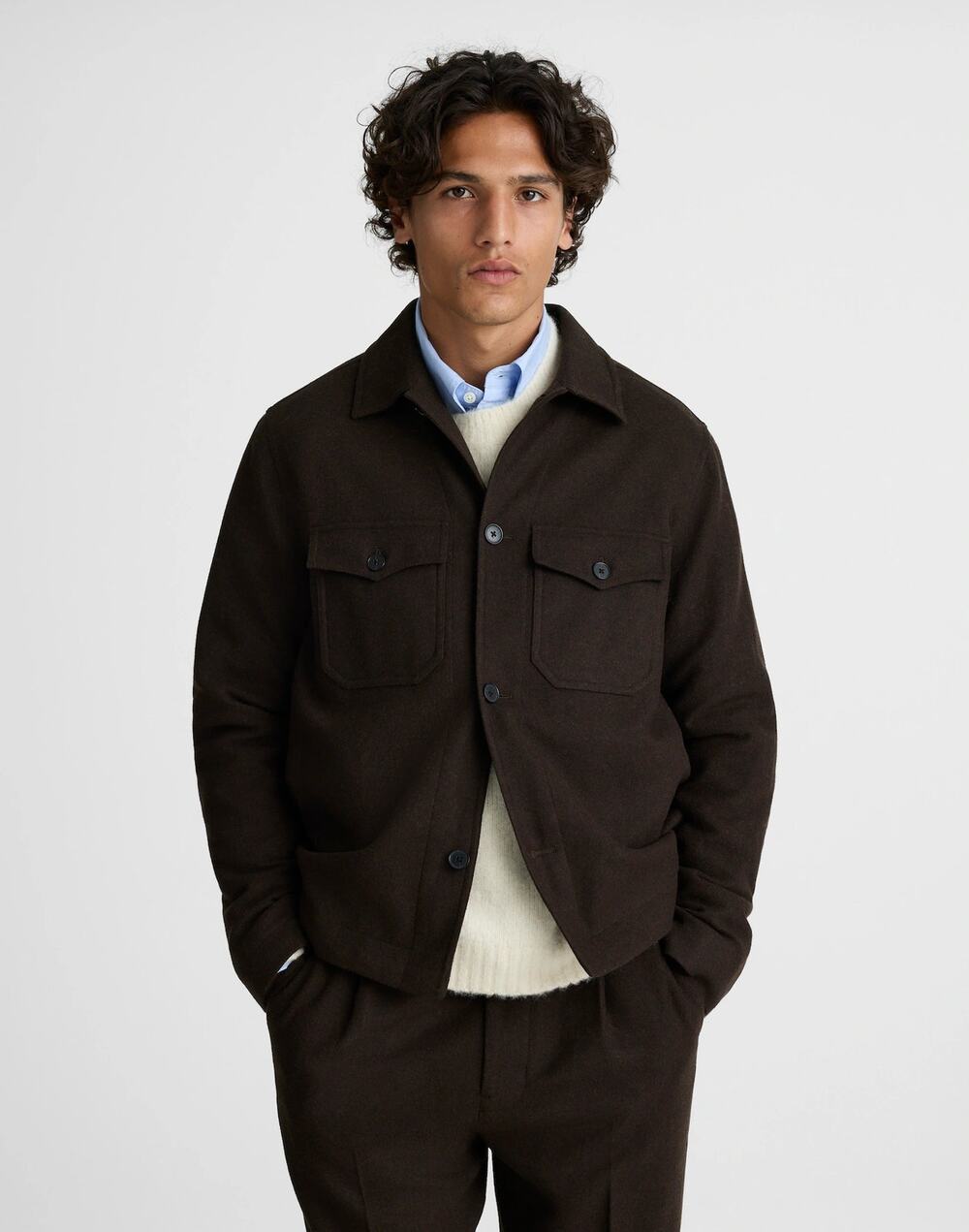 Madewell Men's Patch-Pocket Shirt-Jacket in Wool Blend Chocolate Size XS NWT